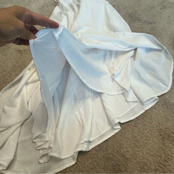 SINCERELY JULES WHITE SHORT SLEEVE RUCHED KEYHOLE MIDI DRESS Sz M NWT PRARIE - Picture 8 of 13